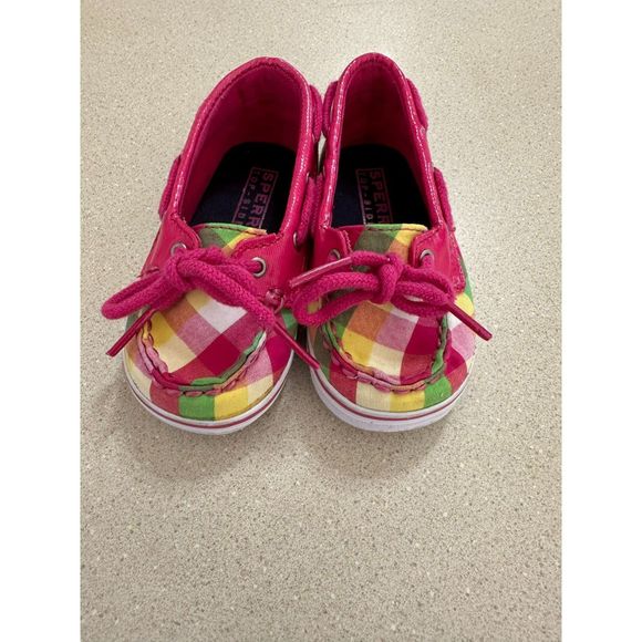 Sperry Biscayne Crib Madras Plaid Deck Shoes Todder, Size 4 - Picture 2 of 7